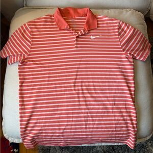 Nike Men's Salmon/Coral and White Striped Polo Shirt